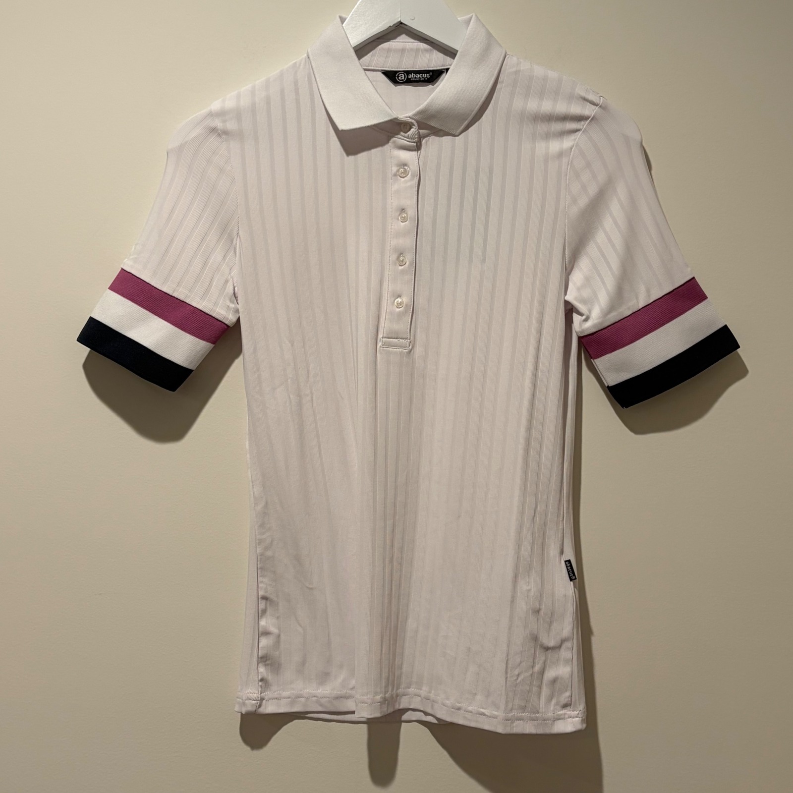 Abacus Drycool Womens Golf Polo Shirt White Pink Navy Striped Xs Nwt